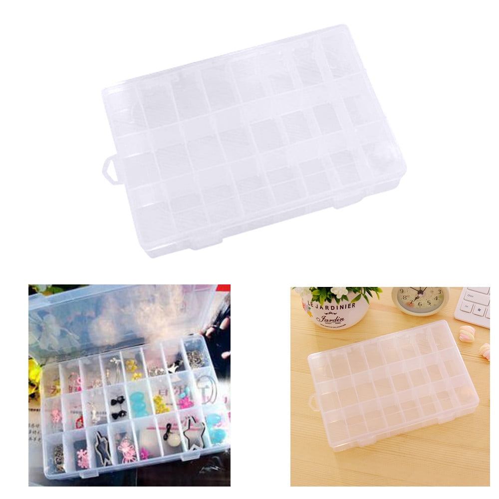 Guvpev 24 Grids Adjustable Small Removable Clear Plastic Jewelry Organizer Divider Storage Box