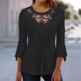 thumbnail image 2 of LWavelet Lace 3/4 Flared Sleeve Blouse Womens Plus Size Comfortable Daily Casual Loose Fit Tunic Top Black 2XL, 2 of 3