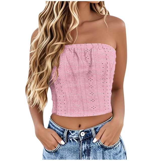 Tube Top for Women, Sleeveless Strapless Solid Color Summer Top, Polyester Casual Fit, Regular Length, Hand Wash Cold