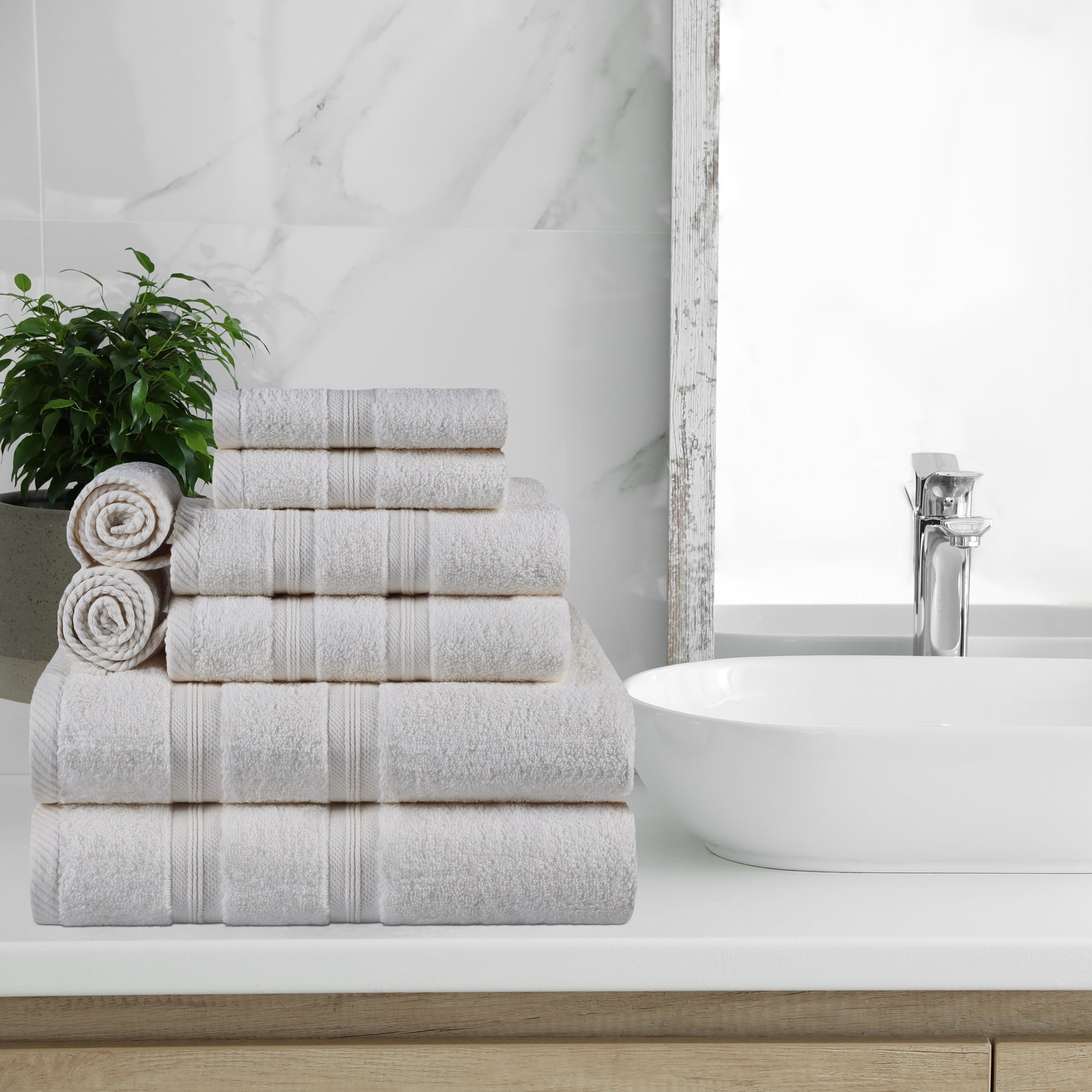 BNM Smart Dry Cotton Bath, Hand, Face Towel Set, Ivory