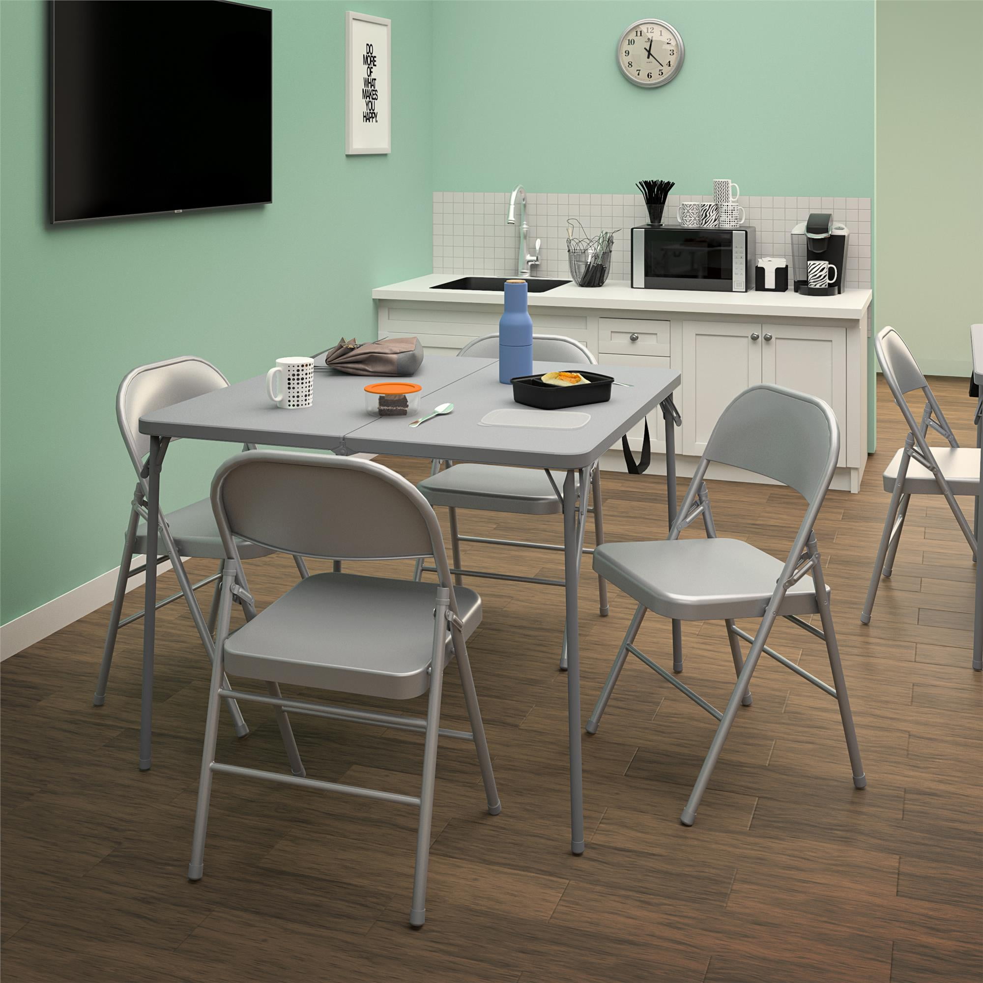 COSCO XL 38.5" Fold-in-Half Card Table w/ Handle, Gray, Indoor & Outdoor, Wheelchair Accessible