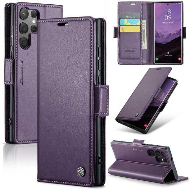 CaseMe Funda de Cuero para Samsung Galaxy S25Ultra con Bloqueo RFID, para Samsung S25Ultra Funda para Mujer y Hombre, Tarjetero con Cierre Magnético, Funda Tipo Folio para Samsung Galaxy S25Ultra
