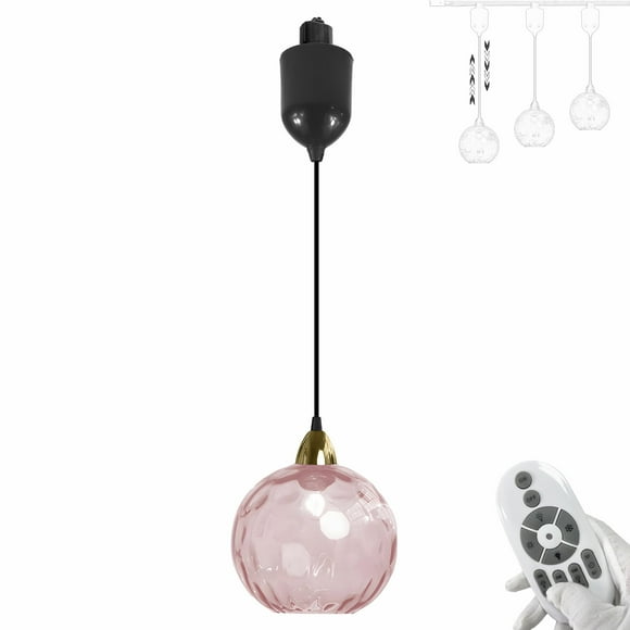 FSLiving Adjustable Height H Type Track Lighting E26 Smart LED Edison Bulbs with Timer Pink Hammered Glass Globe 4 ft Dimmable Pendant Light Decorate for Plant Kitchen Island Customizable