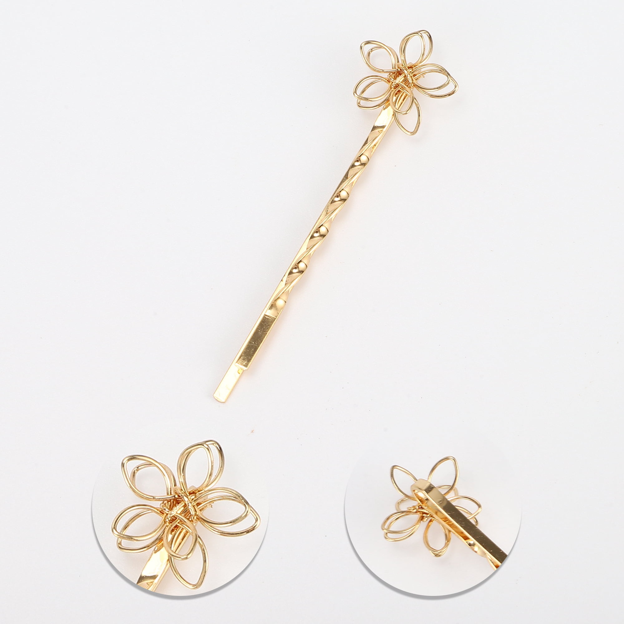 Unique Bargains 4Pcs Simple One-word Faux Pearl Hair Clips Hairdo Clip Gold Tone White