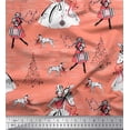 thumbnail image 1 of Soimoi Poly Georgette Fabric Dog,Women & Tree Christmas Print Fabric by the Yard 42 Inch Wide, 1 of 1