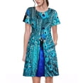 thumbnail image 1 of Disketp Beautiful Blue Peacock para Vestido de Manga Corta para Mujeres, Vestidos de Verano para Mujeres, Casual y Holgado para la Playa, 1 of 6