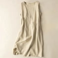 thumbnail image 2 of Casual Dresses for Women Trendy Crew Neck Sleeveless Cotton Linen Sundress Solid Loose Flowy Beach Midi Dresses, 2 of 3