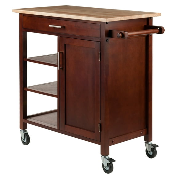 Contemporary Home Living 36" Marissa Solid Composite Wood Natural Walnut Finish Kitchen Cart
