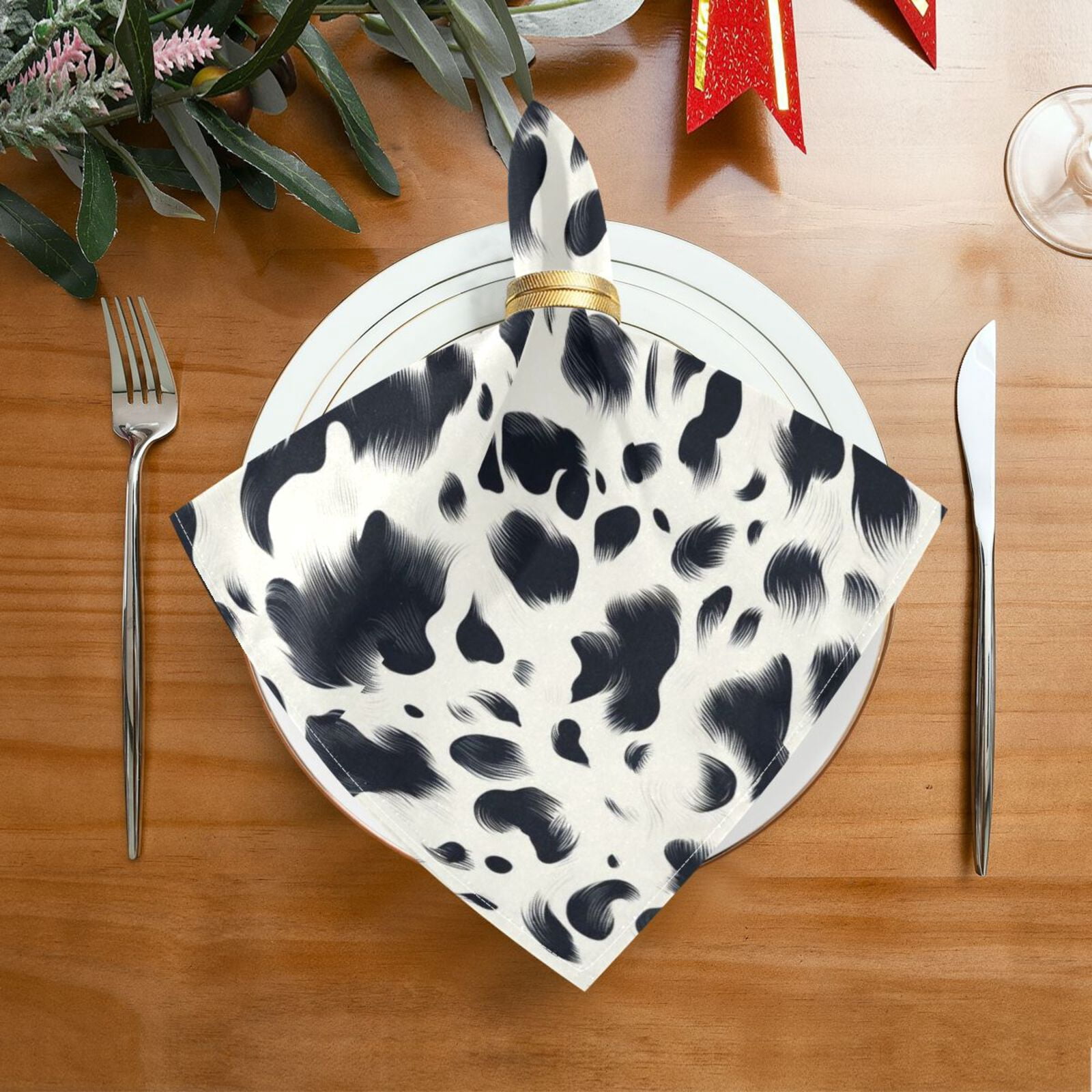 JSTEL Cow Prints Cloth Napkins Set of 6, 20x20 Inch Washable and Reusable Napkin for Decoupage Dinner Party Everyday Use