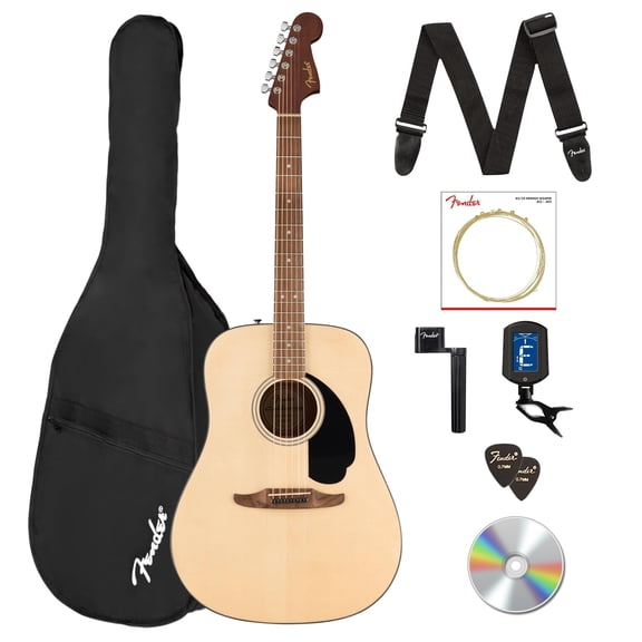 Fender California Standard Redondo Acoustic Guitar Pack - Natural Bundle with Gig Bag, Tuner, Strap, Strings, String Winder, Picks, Fender Play Online Lessons, and Austin Bazaar Instructional DVD
