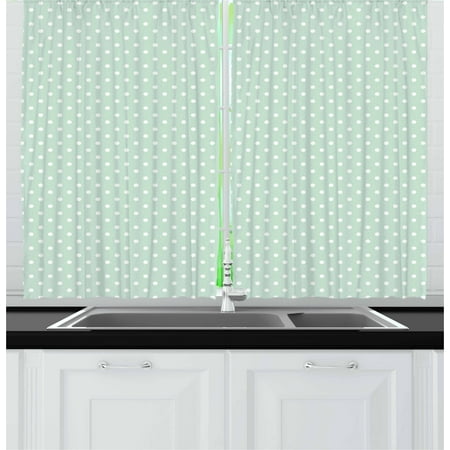 - Green Curtains 2 Panels Set, Retro Style Baby Nursery Themed Pattern with Little White Polka Dots Pastel, Window Drapes for Living Room Bedroom, 55W X 39L Inches, Mint Green White, by Ambesonne