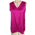thumbnail image 1 of Women Satin Tank Top V Neck Pleated Loose Fitting Summer Sleeveless Vest for Daily Wear purplish Red L, 1 of 2