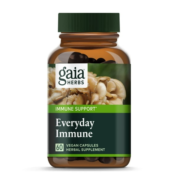 Gaia Herbs Everyday Immune Mushrooms&Herbs-Immune Support Supplement to Help Aid Overall Wellness* -with Turmeric Curcumin, Astragalus, Cordyceps, and Chaga Mushrooms-60 Vegan Capsules(30-Day Supply)