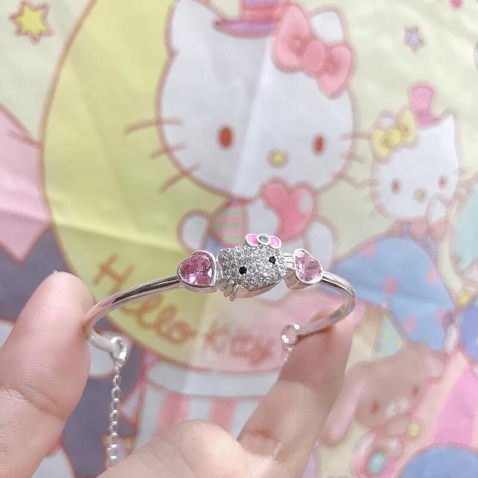 Beileda Sanrio Hello Kitty Bracelet Cute Cartoon Kt Cat Rhinestone Zircon Mosaic 925 Silver Girl Bracelet Ornaments Jewelry Holiday Gift Other