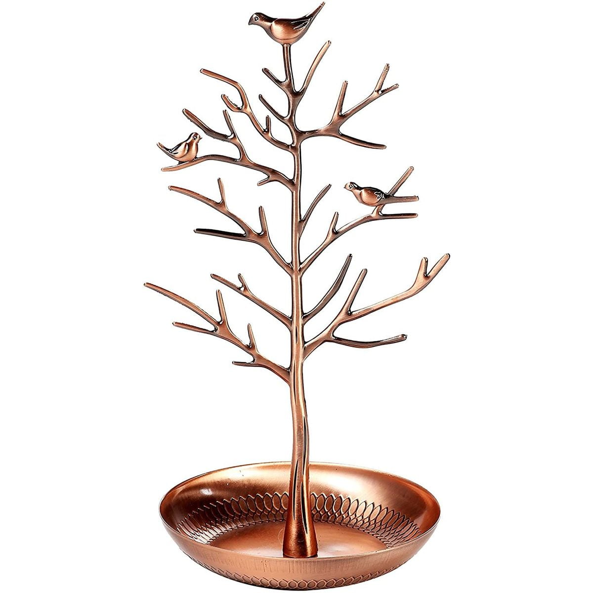Silver Metal Tree Jewelry Organizer Display Stand with Tray