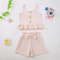 thumbnail image 2 of CAUYDY Baby Girl Summer Clothes Set 0 6 12 18 24 Months 2T 3T Print Short Sleeve Crew Neck T-Shirts and Elastic Waist Shorts 2Pcs Outfits For 1t 2t 3t 4t 5t 6t (Sizes 12-18 Months,D01-Beige), 2 of 5