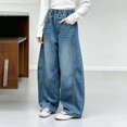 thumbnail image 6 of CPNG Girls Barrel Jeans Elastic Waist Baggy Wide Leg Denim Pants Trendy Loose Casual Y2k Streetwear Denim Trousers, 6 of 8