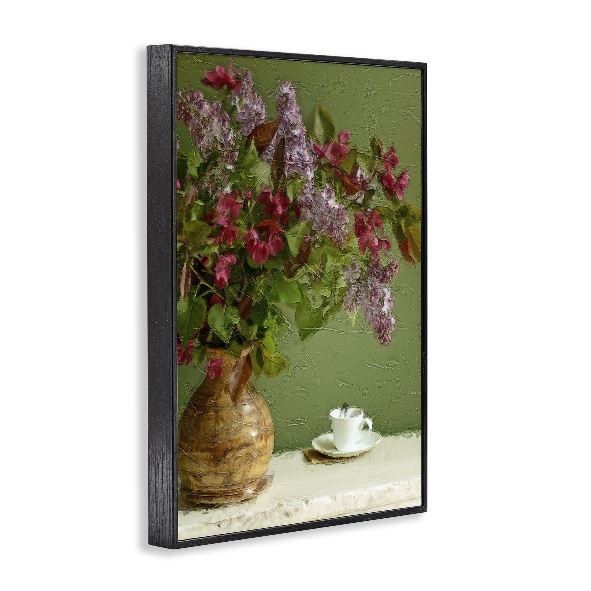 Stupell Industries Flowers & Teacup Botanical & Floral Painting Black Framed Art Print Wall Art, 20 x 30