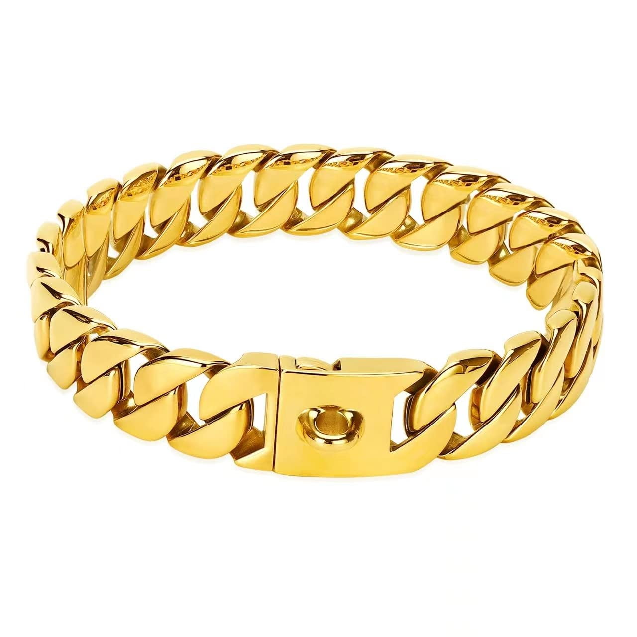 Gold Dog Collars for Large Dogs, 32mm Thick Dog Gold Chain 18k Metal Dog Chain Collars Stainless