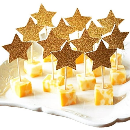 Wedding Party Decorations Glitter Gold Star Design Lot of 48PCS Bridal Shower Food Toothpicks Cupcake Muffin
