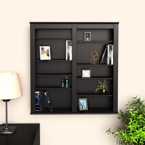 Prepac Double Floating Media Wall Storage in Black