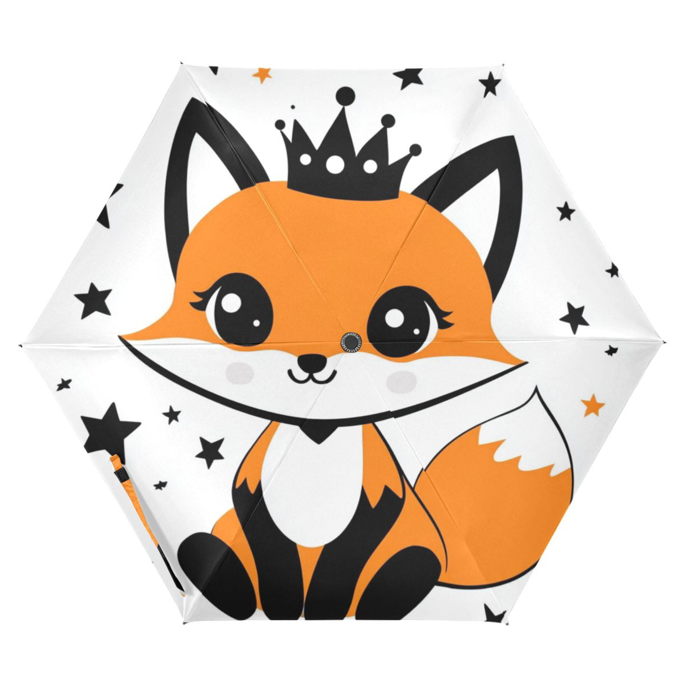 Cute Fox with Crown Stars All Weather Umbrella Triple Folding Parasol 6 Ribs UV Protection Portable