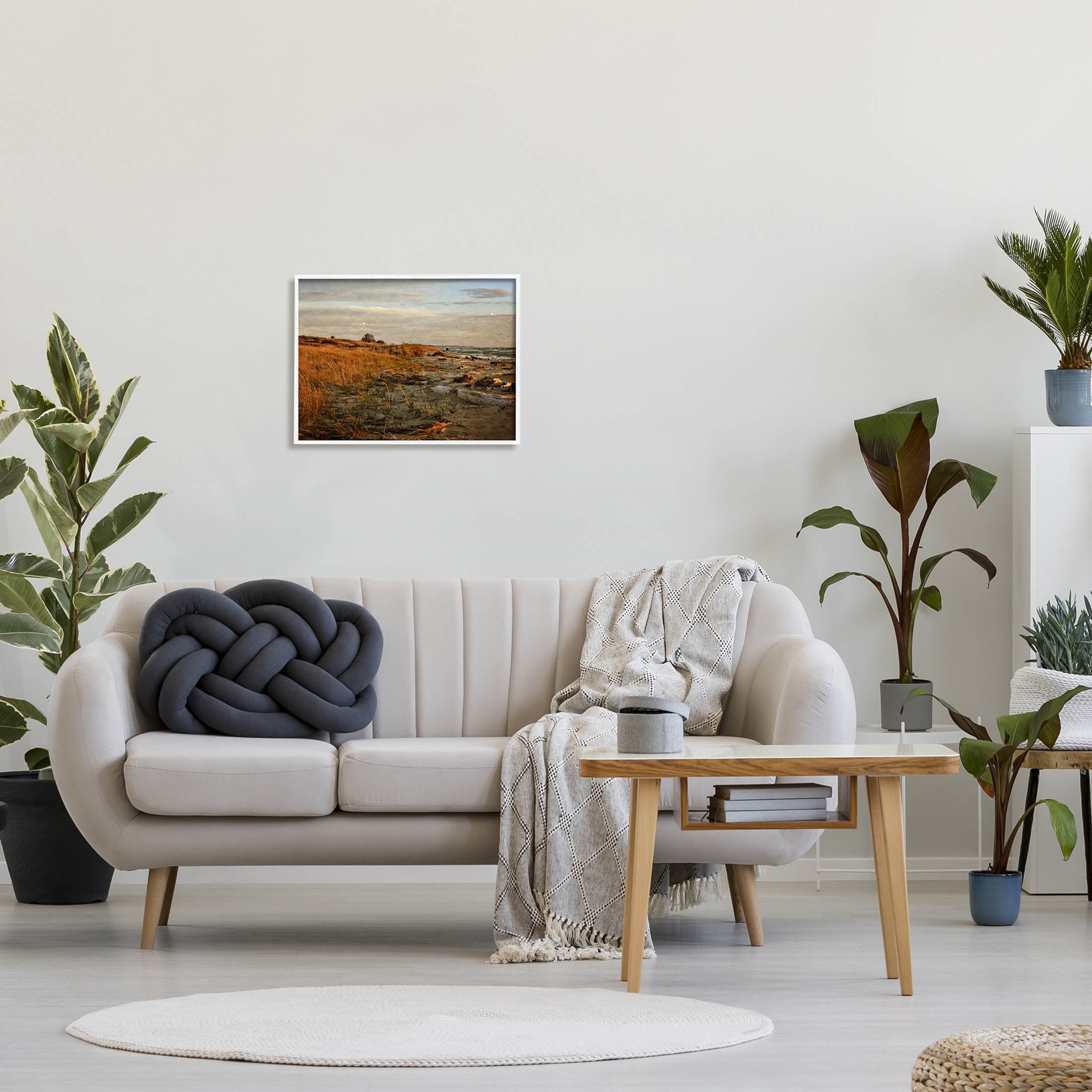 Seaside Reeds Coastal Scene Landscape Photograph White Framed Art Print Wall Art