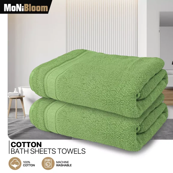 Huba Homes 2 Pack 100% Cotton 35x70 Inch Bath Sheet Soft High Absorbent Quick Dry Towel Set Green