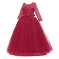 thumbnail image 6 of FYMNSI Flower Girl Dress for Wedding Vintage 3/4 Sleeves Floral Lace Princess Dresses Party Evening Dance Formal Long Gown Tulle Bow Pageant Maxi Dress 13-14 Years Wine Red, 6 of 9