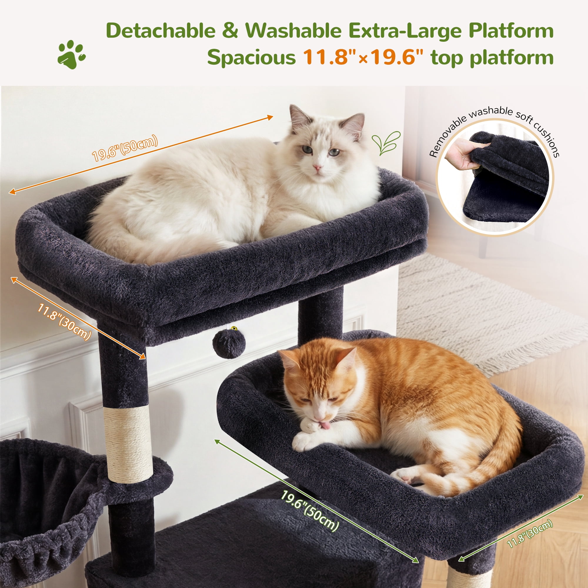 Globlazer 77" Large Cat Tree and Tower Condo for Indoor Cats with Sisal Scratching Posts, Condos, Hammock & Hammock, Light Gray Dark Gray