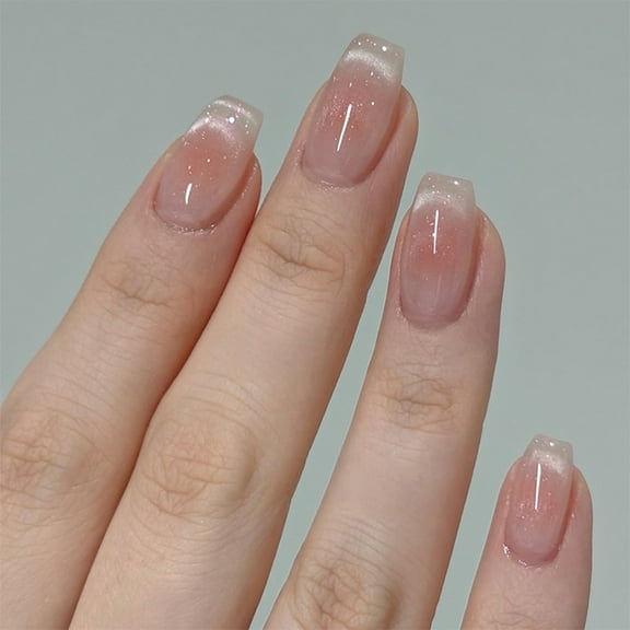 24Pcs Square Fake Nails Acrylic False Nails Glitters Artificial Nails Glues On Nails on Nails Women