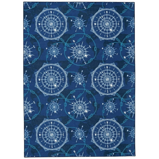 Tapis lavable Simon 5 pi x 7 pi bleu et ivoire