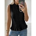 thumbnail image 2 of Women Sleeveless Ruffle Knit Cardigan Vest Button Down Cropped Tank Top, 2 of 6