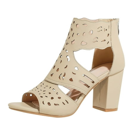 

CLZOUD Foam Sandals for Women Beige Women Sandals Fashion Summer New Pattern Simple Square Heel Thick Heel Back Zipper Comfortable Open Toe Breathable and Non Slip 43