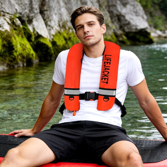 WUSUOWEI 1PC Adult Automatic PFD Vest,Inflatable Kayak Water Sports Vest,Soft and Lightweight Cloth,Breathable Mesh Inner Vest for Kayaking,Paddleboarding,Sailing,Boating,Fishing