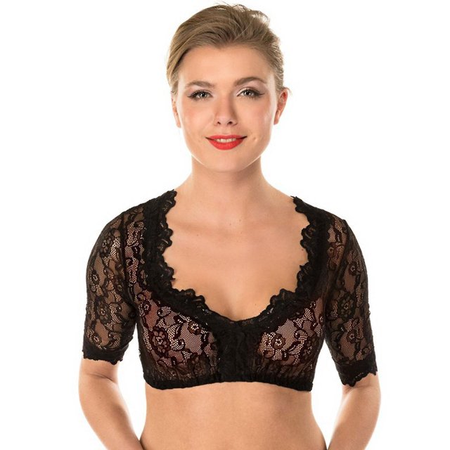 Blusa tirolés elegante para mujer Blusa tirolesa negra Blusa de encaje para Oktoberfest