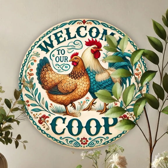 HELLOYOUNG Welcome to Our Chicken Coop" Metal Sign , Rustic Farmhouse Decor with Animal Portraits for Outdoor