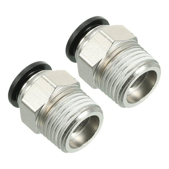 Uxcell 12mm x 1/2"NPT Male Thread Push to Connect Fittings Pneumatic Air line Quick Connect Fittings 2 Pack Silver
