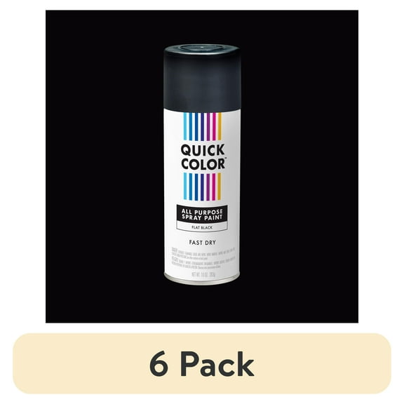 (6 pack) Black, Quick Color Flat All Purpose Spray Paint-391194, 10 oz