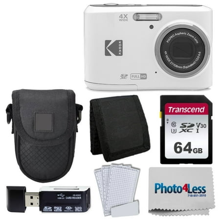 Kodak PIXPRO FZ45 Digital Camera (White) + Black Point & Shoot Camera Case + Transcend 64GB SD Memory Card + Tri-fold Memory Card Wallet + Hi-Speed SD USB Card Reader + More!