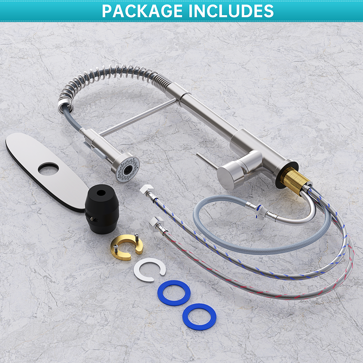 GPED Stainless Steel Kitchen Faucet with Pull-Down Sprayer photo 3