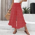 thumbnail image 5 of Womens Polka Dot Gaucho Wide Leg Pants Ruffle Elastic Waist Palazzo Pants Flowy Summer Vacation Red XL, 5 of 5