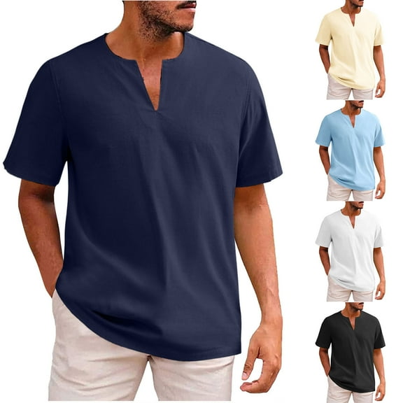 Hinvhai Mens V-Neck T Shirts Casual Fashion Longline Shirt Tee for Men White 8(XL)