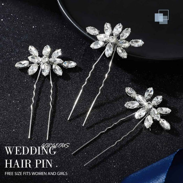 Latious Wedding Bride Pearl Hair Side Comb Silver Rhinestone Bridal Hair  Clips Crystal Hair Pieces Hair Accessories for Women and Girls (Silver)