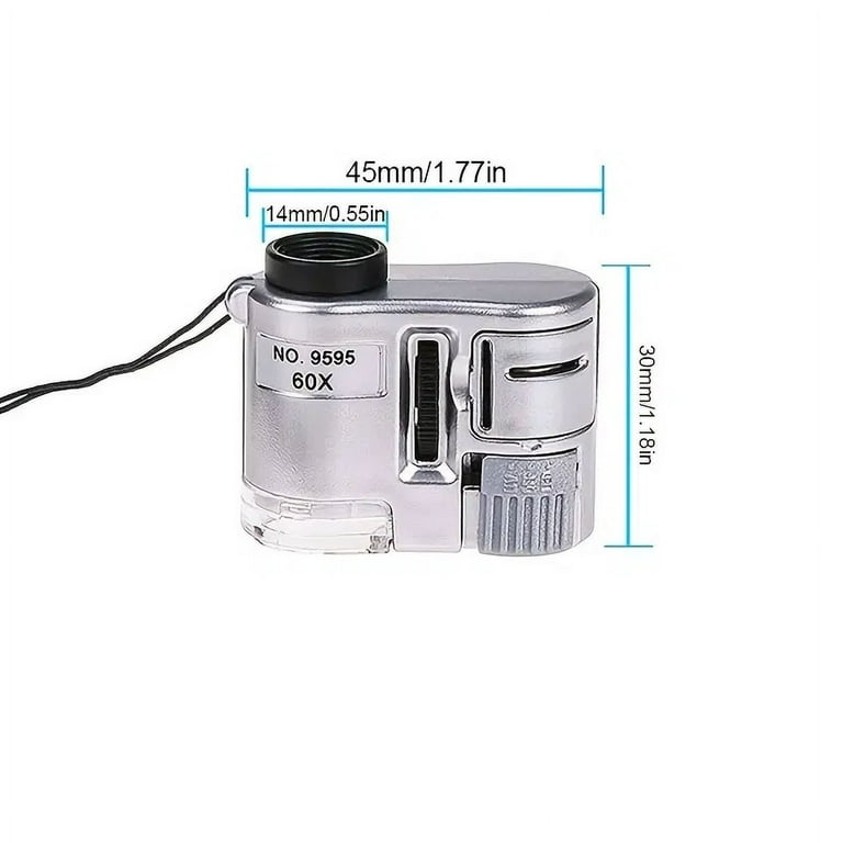 Portable Pocket Microscope,30X 60X Mini Microscope,Mini Pocket Microscope  with 2 LED Lights, Handheld Magnifying Glass, Mini Pocket Microscope for