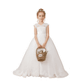 thumbnail image 4 of Lace Flower Girl Dress First Communion Dress Princess Pageant Evening Gown Elegant for Weddings Special Occasions (Ivory 2 -3Years）, 4 of 9