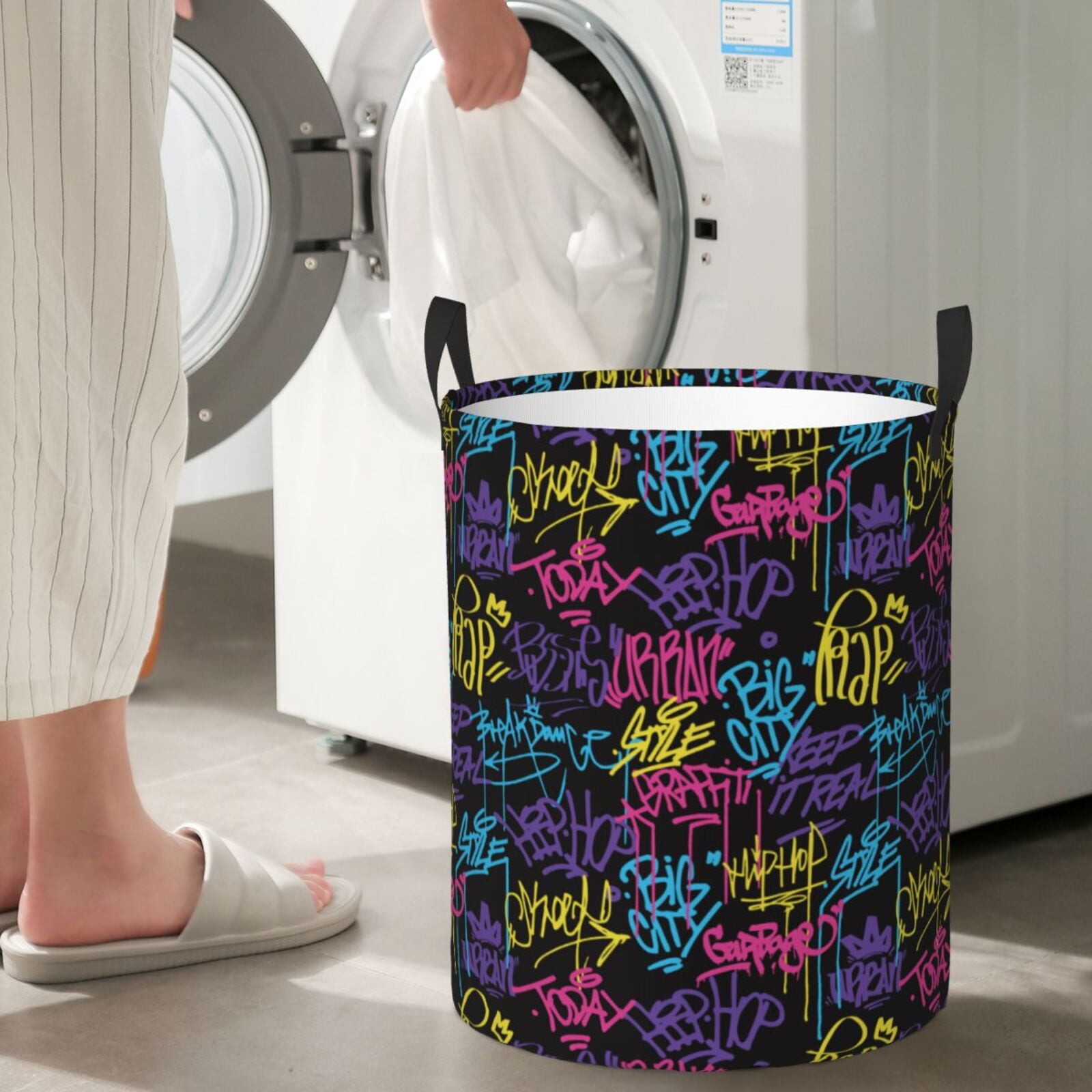 Large Laundry Basket with Handles - Graffiti art Kids Baby Dirty Clothes Laundry Hamper for Bedroom Aesthetic