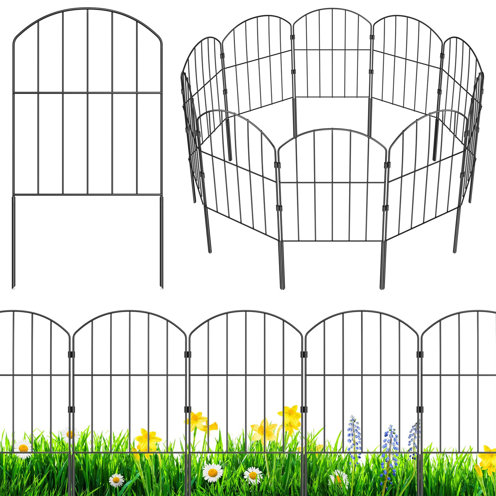Yeabett Garden Fence,10 Pcs Rustproof Metal Fence Panels，Total 10ft(L) x 24in(H) Garden Fencing Animal Barrier,Decorative Garden Fences and Borders for Dogs, Flower Bed, Patio