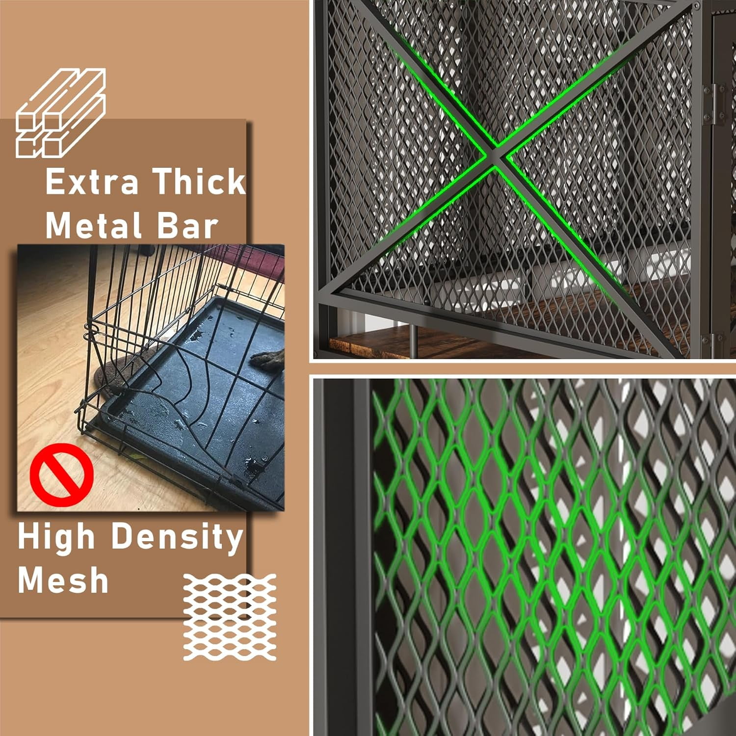 Dog Crate Furniture, Dog Kennel for Small Medium Large Breed, Heavy Duty 43" Large Corner Dog Crate, Indoor Pet Cage with Side Door (Retro Brown)