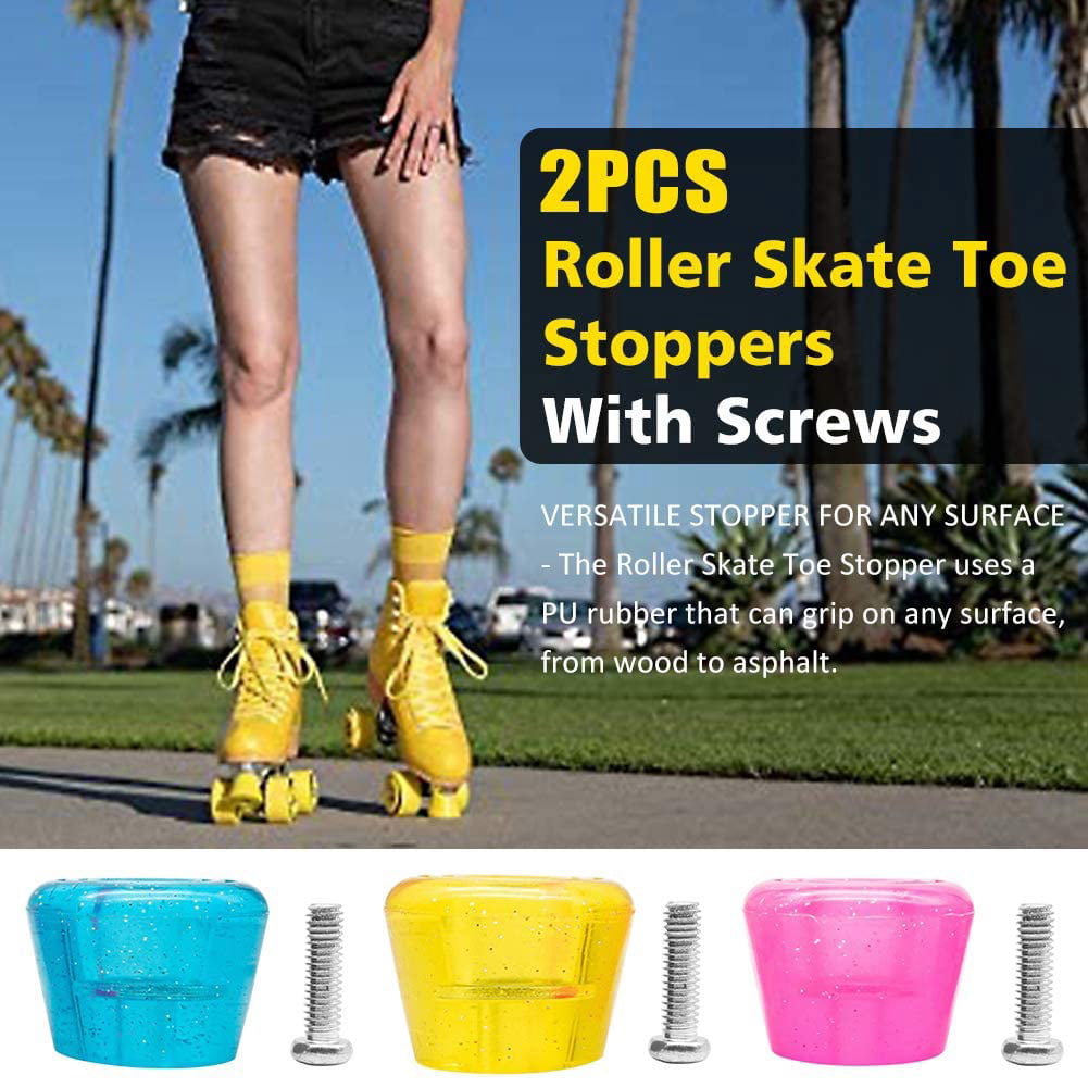 82A roller skate quad skate toe stops TOBWOLF 1 pair of PU roller skate toe stoppers with bolts and screwdriver double-row roller skate brake plugs light pink